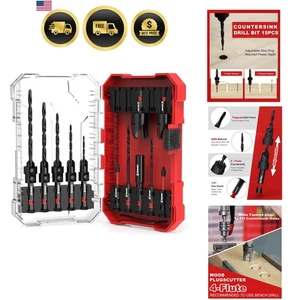 Juego de brocas avellanadoras 15 piezas con cortador de tapones de madera para carpintería - Imagen 1 de 9