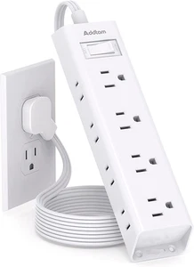 NUEVO Tira de alimentación de enchufe plano 12 tomas de CA 3 lados, cable de 5 pies, protector contra sobretensiones 1050J - Imagen 1 de 7