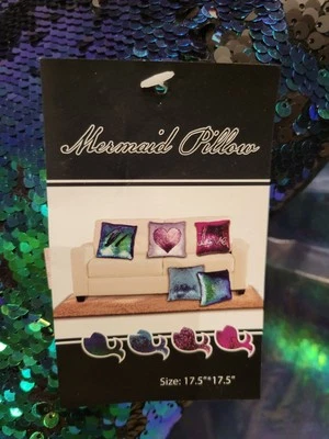 2 MERMAID SEQUIN Write-on  Change Colors ACCENT PILLOWS - 17" x 17" Teal Blue - Image 1 of 3