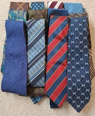 Mens Vintage Retro Bundle of 12 Mixed Materials Ties inc Silk and Polyester  - Image 1 of 4
