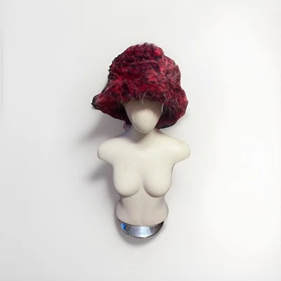 复古 GOORIN BROTHERS 红色黑色 FAUX FUR BUCKET 风格帽子 — 第 1/4 张图片