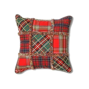 Mackenzie Childs Tartastic red Patch beaded Throw pillow 18" sq New with Tags! - Picture 1 of 2