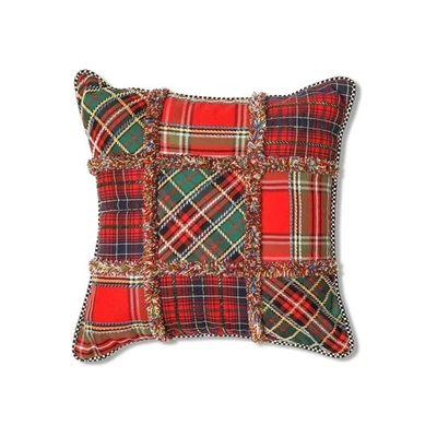 Mackenzie Childs Tartastic red Patch beaded Throw pillow 18" sq New with Tags! - Image 1 of 2