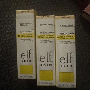 3 PK e.l.f. Skin Suntouchable!Whoa Glow SUNBEAM 30 SPF Sunscreen .34 oz MINI NEW - Picture 1 of 2