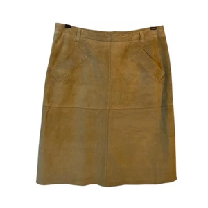 Gonna Isaac Mizrahi in pelle scamosciata taglia 12 lunghezza ginocchio 33W 25L beige marrone chiaro - Foto 1 di 4