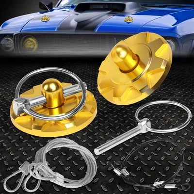 PAR DE CABLES DE PASADOR DE CAMPANA DE BILLET MODS DE ALUMINIO JDM DE ALUMINIO DORADO 60 MM X 28 MM CON CINTA Foto 1 de 4