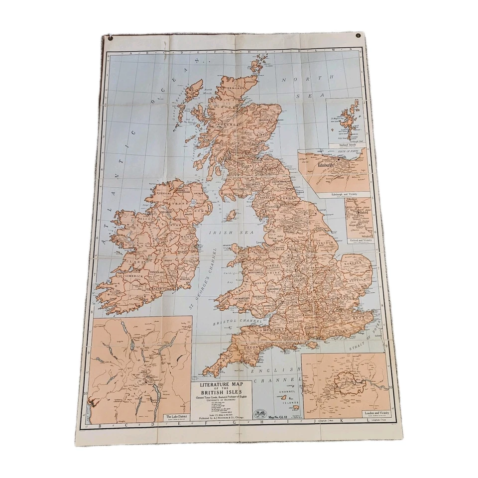 Linen backed A.J. Nystrom Literature Series British Isles Early 20th Century  - Image 1 of 4