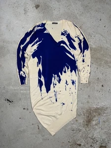 Alexander McQueen 2000s Abstract Print Cashmere Wool Asymmetrical Dress Paint - Picture 1 of 16