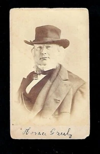 Tarjeta de gabinete de finales de 1800 de Horace Greenley con sombrero de copa, 2,5" x 4" - Imagen 1 de 2