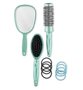 12-Piece Hairbrush Set, Teal NIB-brushes, mirror, hair ties - Picture 1 of 10