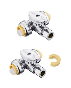 2 PCS EFIELD 1/2" x 1/2" PUSH FIT TEE STOP VALVE x3/8" OD Compression, 1/4 Turn - Picture 1 of 3