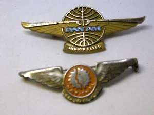 2 VINTAGE FLYER PINS NATIONAL AIRLINES JUNIOR JR PILOT, PAN AM JUNIOR FLYER#A58 - Picture 1 of 5