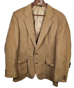 Vintage Haggar Brand Brown Tan Corduroy Suit Jacket Blazer Size 42 Wood Buttons - Picture 1 of 6