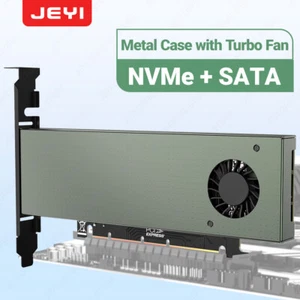 JEYI Dual M.2 SSD NVME and SATA to PCIE 4.0/3.0 X4 X8 X16 Adapter With Turbofan - Picture 1 of 10