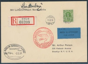 Zeppelin Nordamerikafahrt 1936 ab Norwegen Einschreiben Bahnpost USA (S18155) - Picture 1 of 2