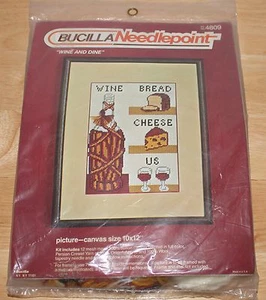 Vintage Bucilla Needlepoint Craft Kit Wine And Dine Number 4809 Bread Cheese Us - Picture 1 of 1