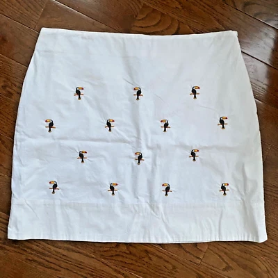 Falda de algodón blanca con tucanes bordados Castaway Nantucket Island talla 12 Foto 1 de 4