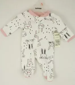 Lamaze Girls Sz Newborn Jumpsuit Long Sleeve Footed Zip Up Sleeper White/Pink - Picture 1 of 6