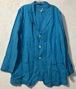 Alan Flusser Blazer Sport Jacket Mens Lg Linen Blend Blue See Pic 2-4 Same Spot - Picture 1 of 22