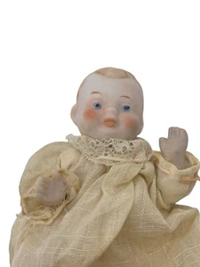 Antique Porcelain Baby Doll German Rosie Cheeks Blue Eyes Blue Eyes READ - Picture 1 of 8