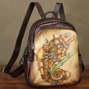 Zaino in vera pelle borsetta donna dipinto a mano vintage zaino borsa - Foto 1 di 9