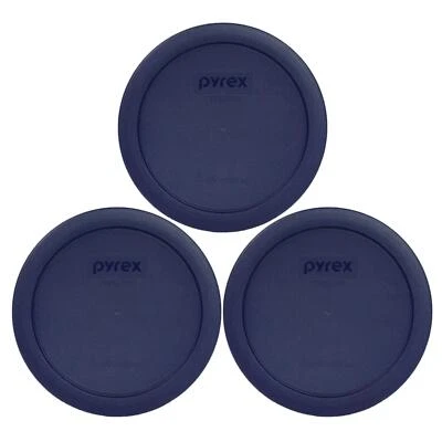 Pyrex 4-Cup Dark Blue Round Replacement Lids 3-Pack Made in USA - Image 1 of 4