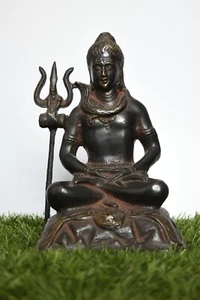 10 Inches Lord Shiva Statue Free Standing Figure Hand Carved Bronze Statue Idol - Picture 1 of 4