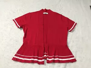 Grace Karin Cardigan Sweater Womens S Red White Striped Short Sleeve Pleated - Picture 1 of 10