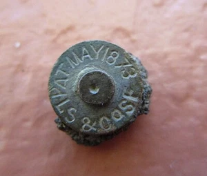 PAT May 1873 Levi Strauss & CO San Francisco Blue Jeans copper rivet w/ DENIM! - Picture 1 of 5