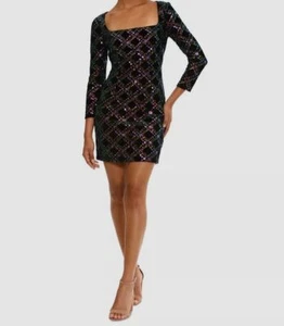 Donna Morgan Women's Black,Purple Velvet Mini Cocktail and Party Dress Size 6 - Picture 1 of 2