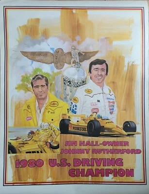 PÓSTER DE CARRERAS DE COLECCIÓN ~ Johnny Rutherford 1980 Indy US Indy Champion Pennzoil #1 Foto 1 de 4