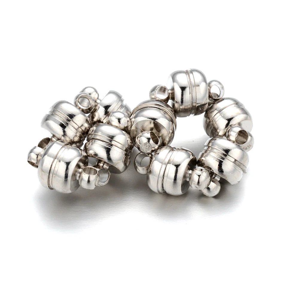 100 Sets Strong Brass Magnetic Clasps Oval Smooth Jewelry Closure Platinum 11mm - Image 1 of 4