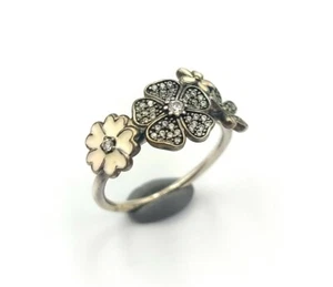 Pandora Shimmering Bouquet Enamel & Cubic Zirconia Pink Flower Floral Ring NWT - Picture 1 of 8