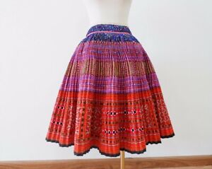 Hmong Handmade Skirt Unique Hand-stitched Skirt Pretty Colorful Embroider Skirt 