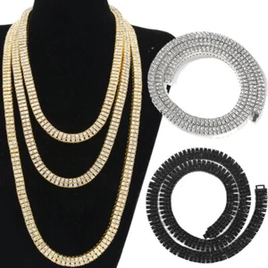 Tennis Chain Necklace 2/3/4Row Rhinestone Bling Accessory Rapper Hip Hop Jewelry - Picture 1 of 33