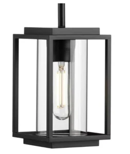 Macstreet 8.25 in. 1-Light Matte Black Transitional Hanging Lantern with Clear - Picture 1 of 5