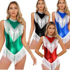 Womens Jumpsuit Tassel Leotard Shiny Metallic Costume Cheerleading Unitard