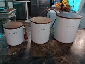 Hearth & Hand Magnolia Stoneware Set of 3 Flour Sugar Coffee canisters NEW - Picture 1 of 19
