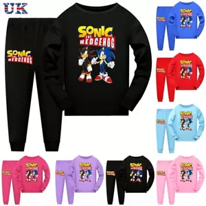 Kids Boys Sonic the Hedgehog Print Long Sleeve T-shirt Pants Suits Casual Top UK - Picture 1 of 18