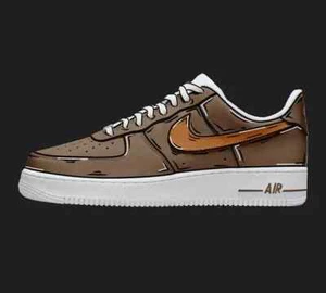 Nike Air Force 1 Custom White Shoes Brown & Orange Swoosh Cartoon Mens Womens - Picture 1 of 23