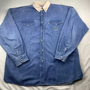 VTG Cowboy Code Mens XXXL Shirt Western Button Workwear Ranch Blue denim READ - Picture 1 of 16