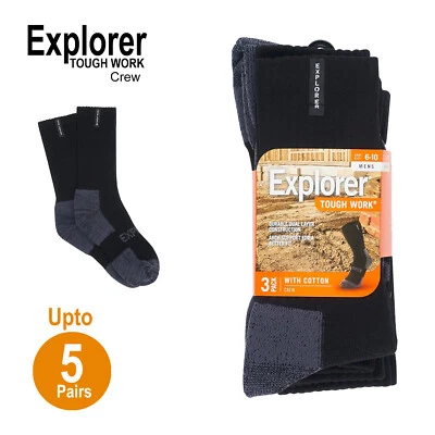 Explorer Original Men Tough Thick Work Crew Above Ankle Cotton Socks Bulk Black - Image 1 of 2