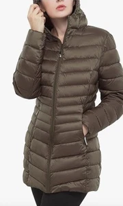 Rokka&Rolla Women's Long Puffer Jacket Lightweight Packable Winter Hooded Coat L - Picture 1 of 6