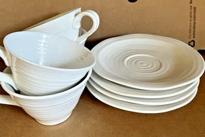 4 Portmeirion Sophie Conran weiß Tasse & Untertasse - Bild 1 von 5