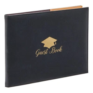 2025 Graduation Supplies Guest Sign-In Leather, Book, Black with Gold Foil - Picture 1 of 9