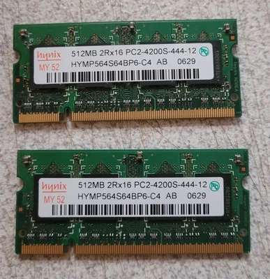 1GB Hynix HYMP564S64CP6-C4 AB 0648 2 X 512MB 2Rx16 PC2-4200S Laptop Memory Kit - Image 1 of 2