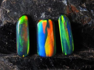 Opal Doublet Cabochon Multi Fire Smooth Polished Synthetic Stone Fancy Shape - Picture 1 of 16