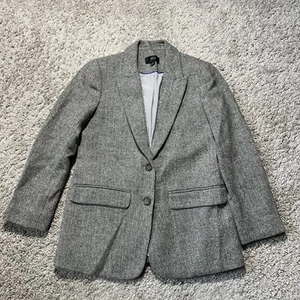 J Crew Womens Wool Tweed Herringbone Blazer Sport Jacket Size 4 Gray - Picture 1 of 8