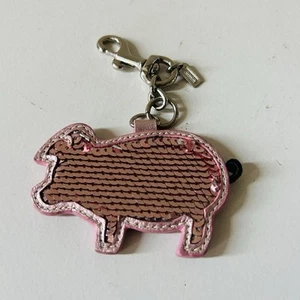 COACH Poppy Sequin Pink Pig Piggy Keychain Leather keyring KEY FOB Purse Charm - Picture 1 of 7