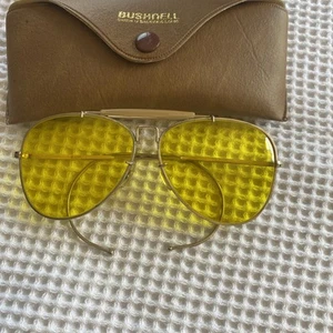 Vintage Bushnell F. Korea Wrap Around Sunglasses Shooter Aviator Alpo Gold 1960s - Picture 1 of 9